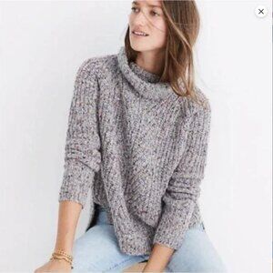Madewell Color Fleck Chunky Knit Slouchy Wool Cowl Neck Turleneck Sweater